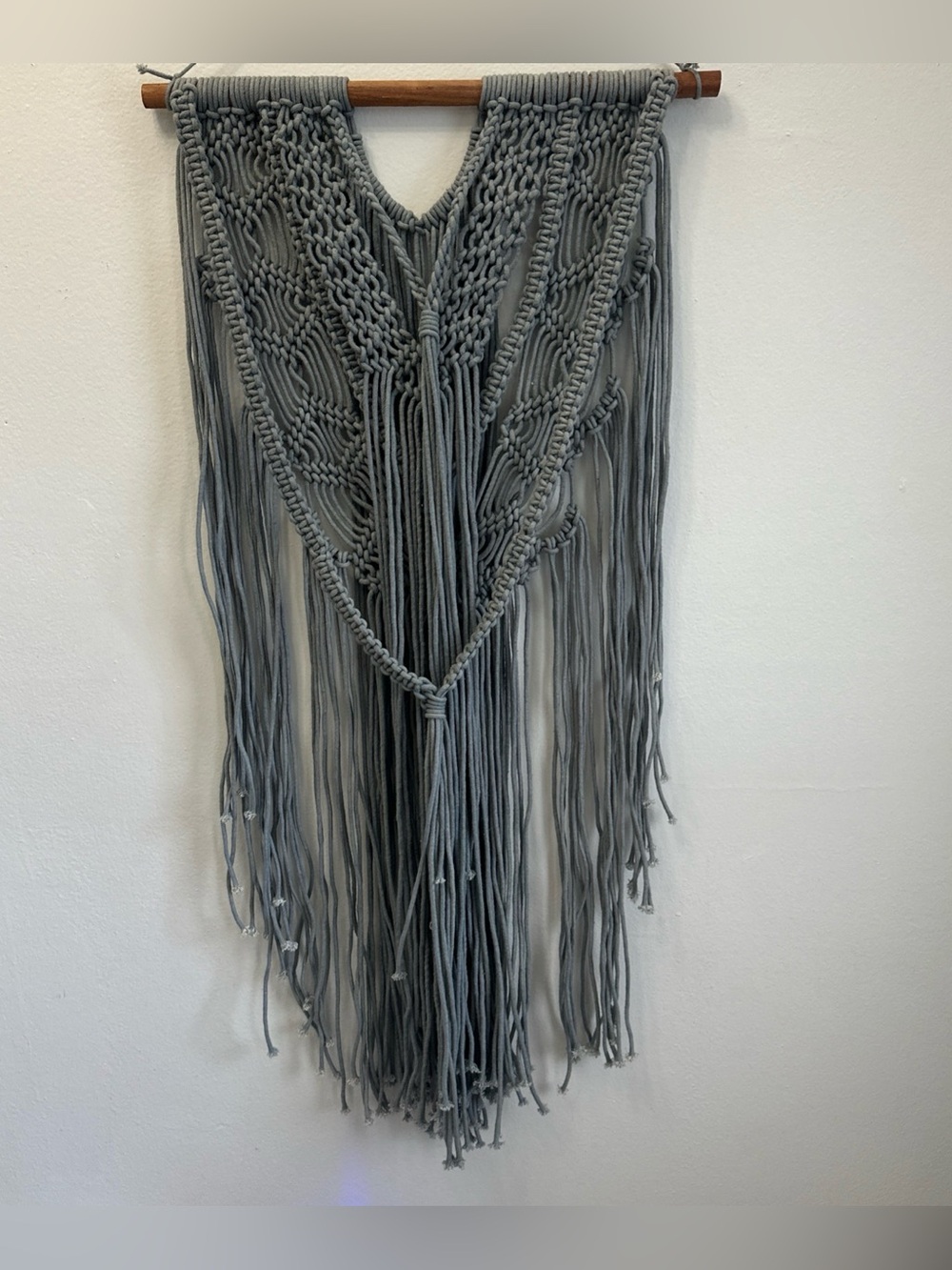 Macrame Wall Hanging Boho Decor Gray 15" Wide X 41" Long Bohemian Decor Handmade